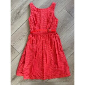 Trina Turk Coral Eyelet Fit Flare Dress Belted Sleeveless Women's Size 4